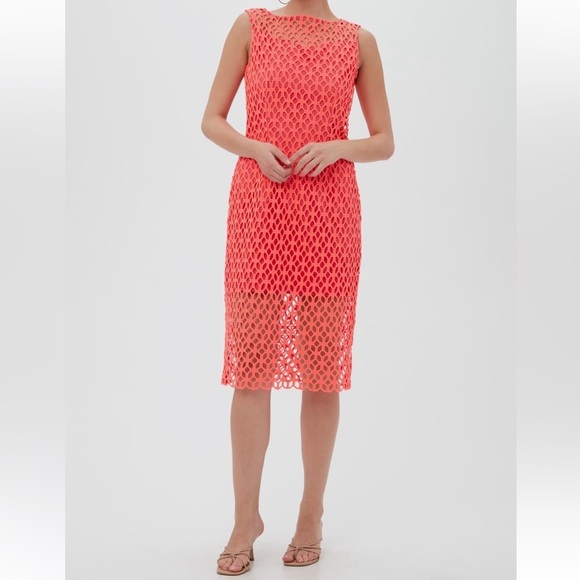 Trina Turk Eleanor Sleeveless Crochet Sheath Party Dress SPF/Neon Coral NWT $278 - Picture 1 of 16